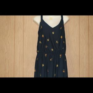 Nine Britton Sunflower Print Navy Blue Dress
